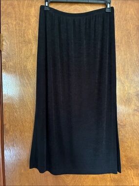 Leslie Fay Black Maxi Skirt with Side Slit - Sleek Pull-On Style Size 16